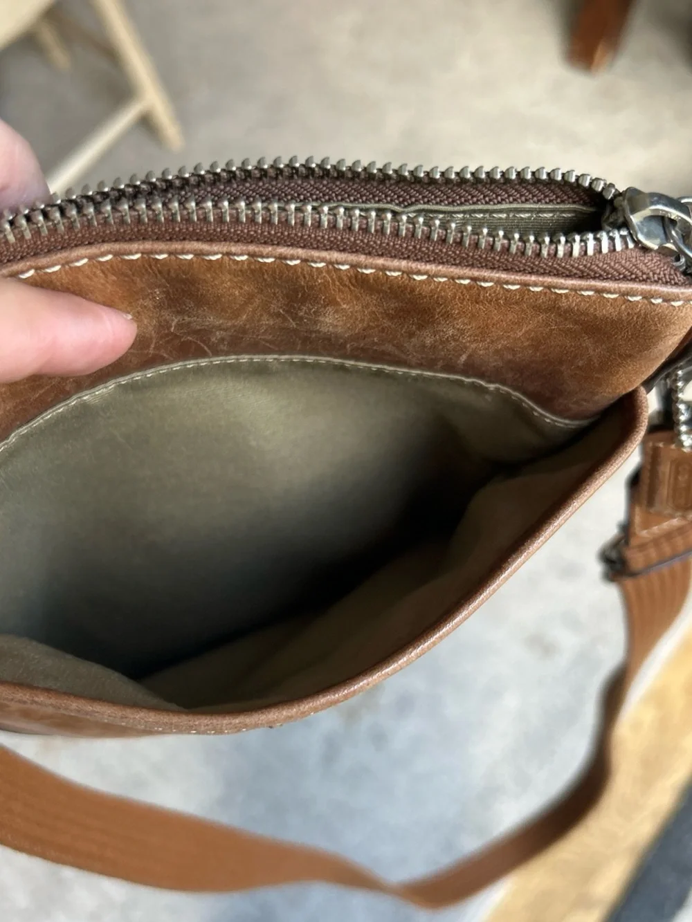 Coach Tan Leather Shoulder Pouch with Signature Tag